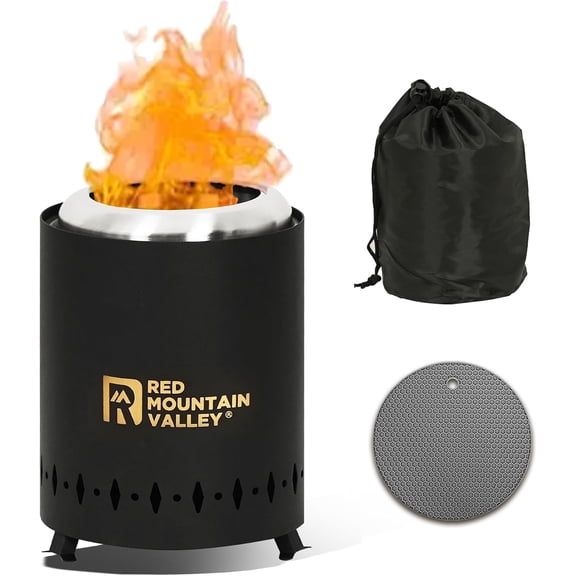 Red Mountain Valley 5.9" Smokeless Fire Pit w/Fireproof Mat & Bag, Portable Stainless Steel for Camping/Patio