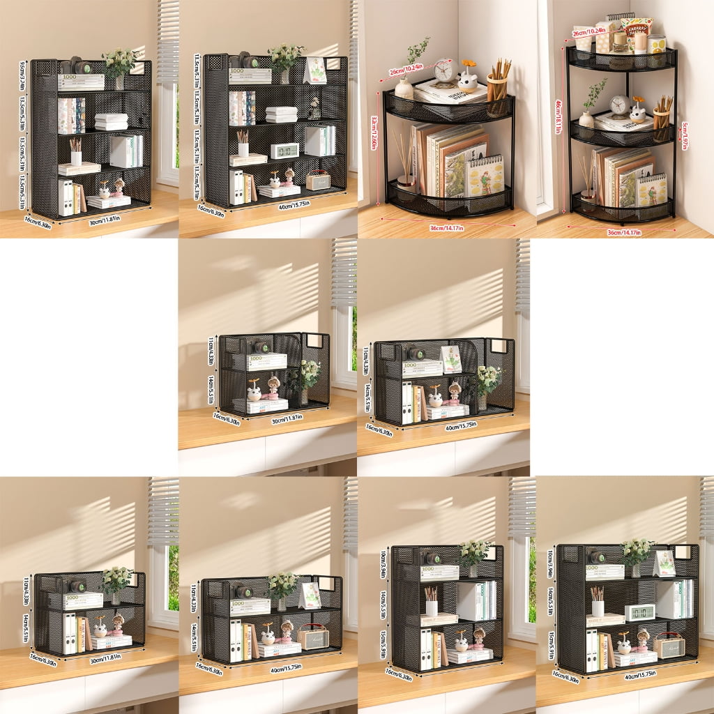 YongCo Desktop Organizers Multi Tiered Display Shelf Rack Metal Mesh Desk File Organizers Multipurpose Bookshelf Storage Rack