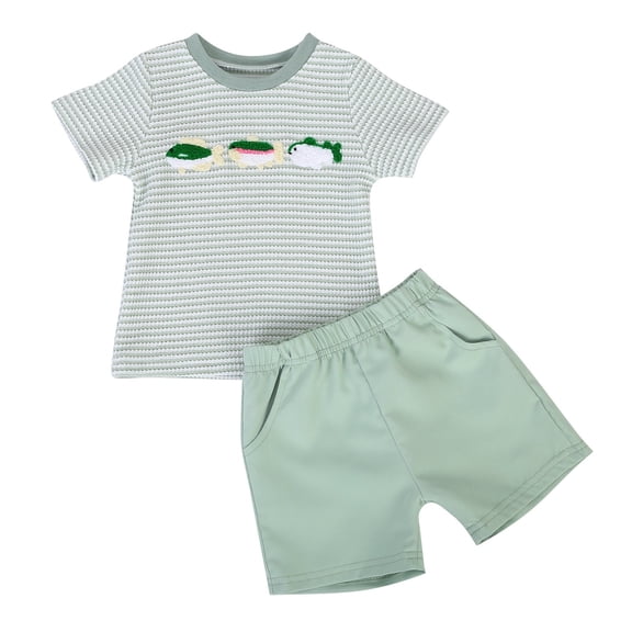 Baby Boys Casual Outfit Sets Letter Embroidered Short Sleeve T Shirt Summer Two Piece Tops And Shorts Activewear,Green,18-24 Months