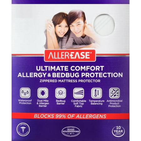 AllerEase Ultimate Comfort Allergy & Bedbug Protection Zippered Mattress Protector, (Best Anti Dust Mite Mattress Protector)