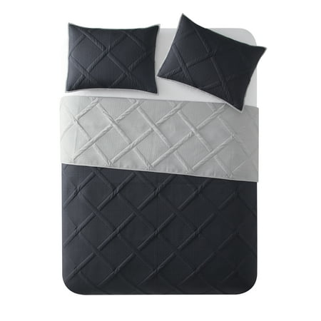 Mainstays Grey Diamond Polyester Quilt, Full/Queen, Reversible