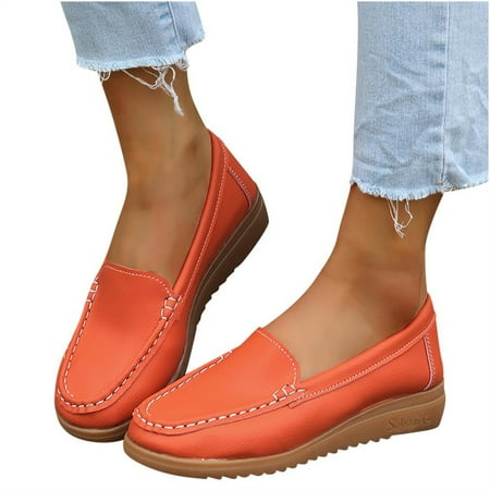 Christmas Gifts Clearance! SHENGXINY Spring Ladies Leather Handmade Shoes Women Hook &Loop Flat Shoes Women 2022 Autumn Soft Loafers Flats