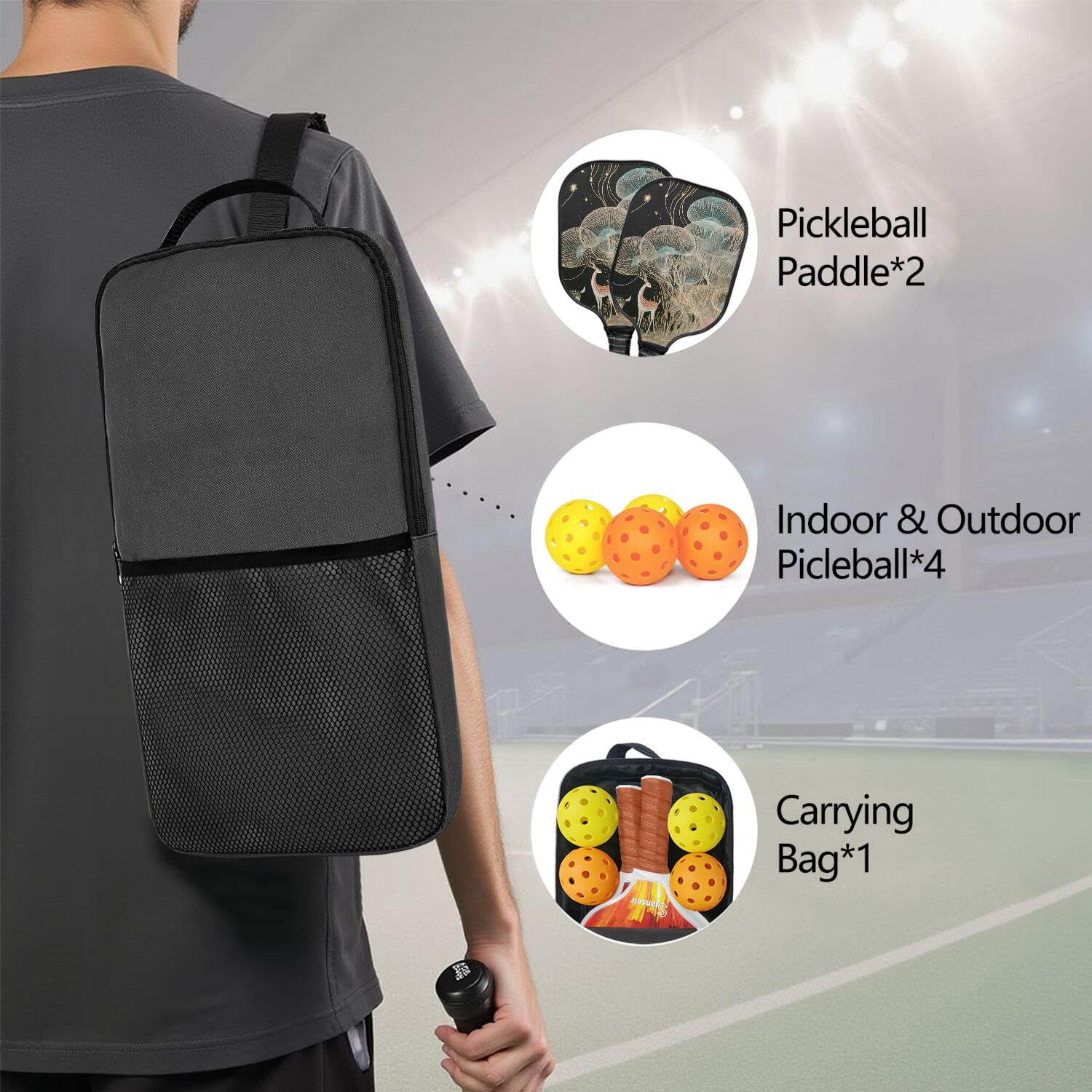Pickleball Paddles Set Of 2, Fiberglass Surface, Mysterious Fairyland Print, 4 Balls & Bag
