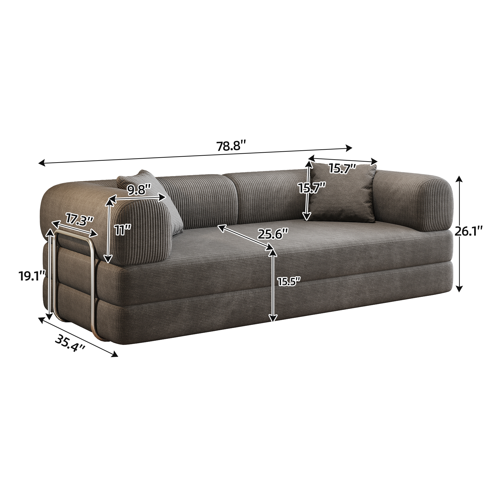 78.8 Inch Compression Sofa Convertible Floor Sofa Bed with Pillow Back Support Grey Corduroy Boneless Modular Sectional for Living Room Bedroom