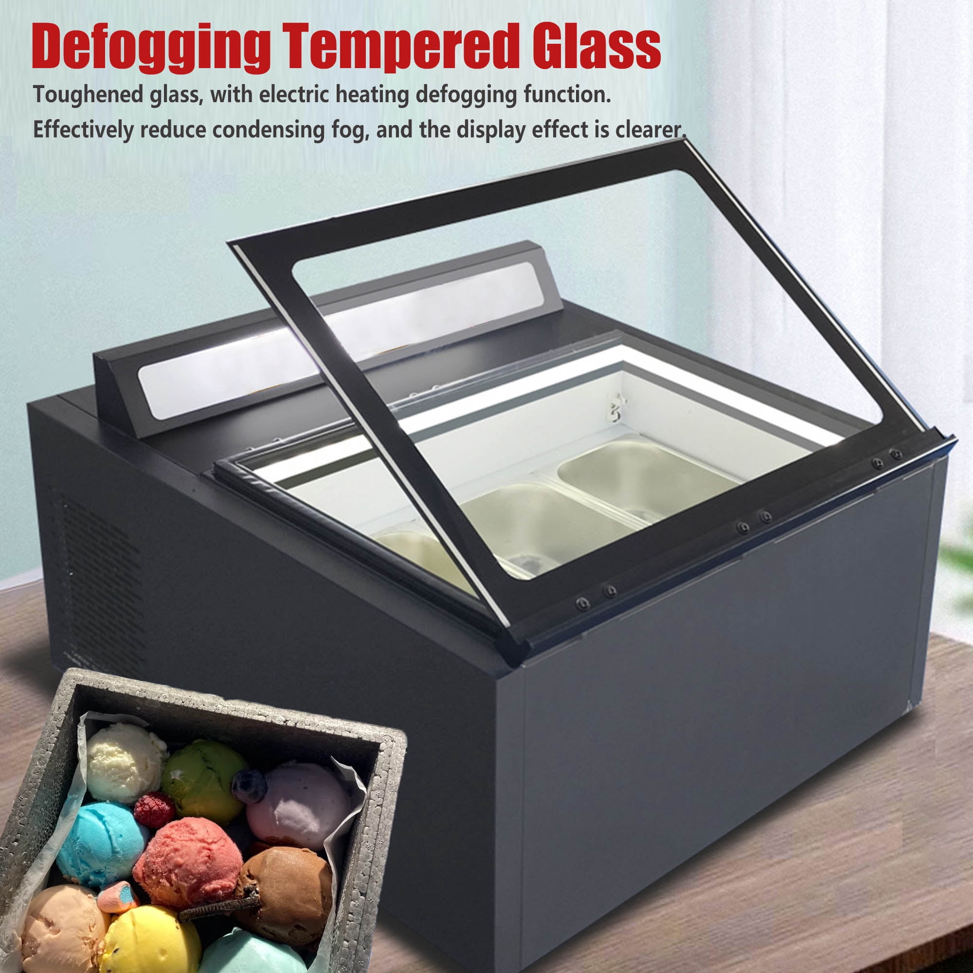 Mvckyi Gelato Display Case 1/3GN Pan, Ice Cream Freezer Showcase Cabinet, Counter Cycle Refrigeration with Led Lighting, Fast Cooling Sorbet Chest Fridge