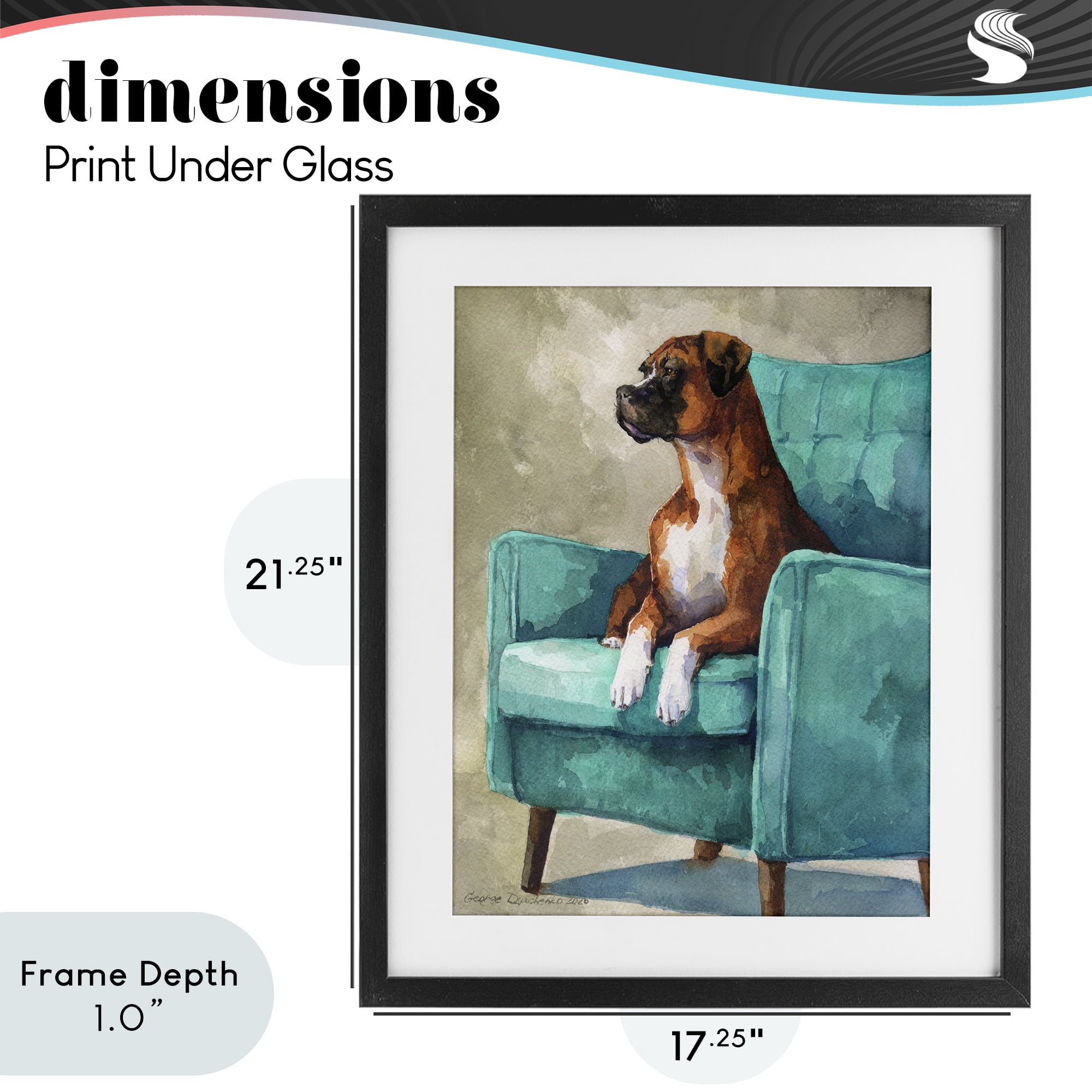 Stupell Industries Majesty Boxer on Armchair Black Framed Print Under Glass, design by George Dyachenko