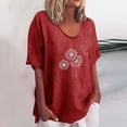 thumbnail image 2 of Alllist Women's Tops Red Floral Short Sleeve Scoop Neck T-Shirts Womens Shirts Under $5, 2 of 6