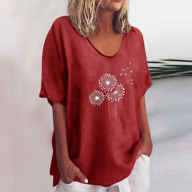 Fiudx Camisas para Mujer Blusa Regular Estampada con Cuello Redondo y Manga Corta para Mujer