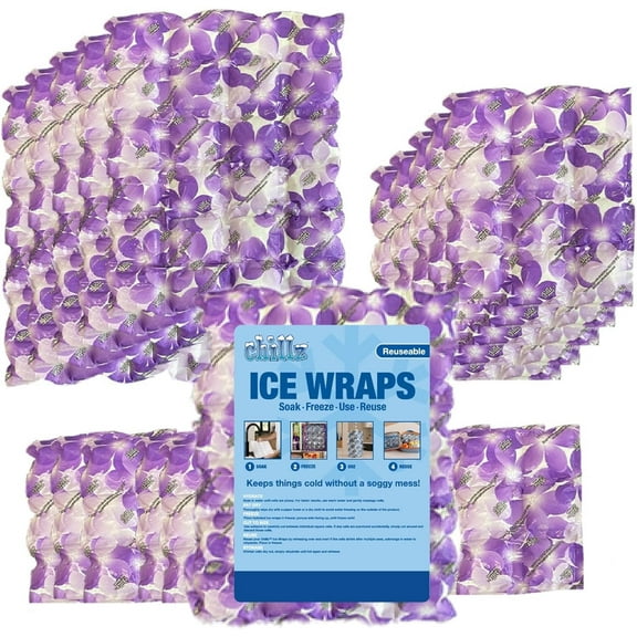 Chillz Reusable Ice Wraps 20 Pack (Purple Floral)