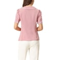 thumbnail image 3 of INSPIRE CHIC Women's Peter Pan Collar Shirt Puff Short Sleeve Button Chiffon Blouse Top, 3 of 6