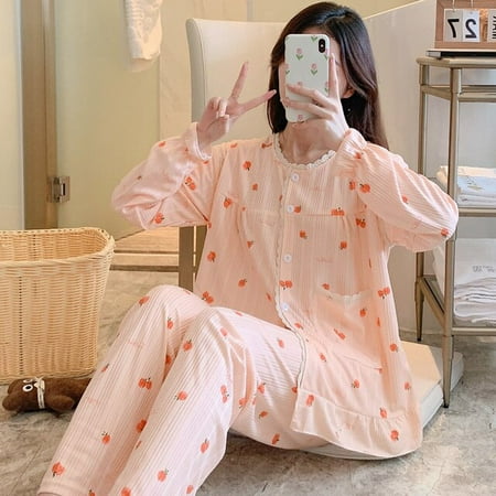 

DanceeMangoo Womens Pajama Set Autumn Winter Soft Sleepwear Women Pijamas Set Long Sleeve Cotton Leisure Lady Top Trousers Leisure Outwear