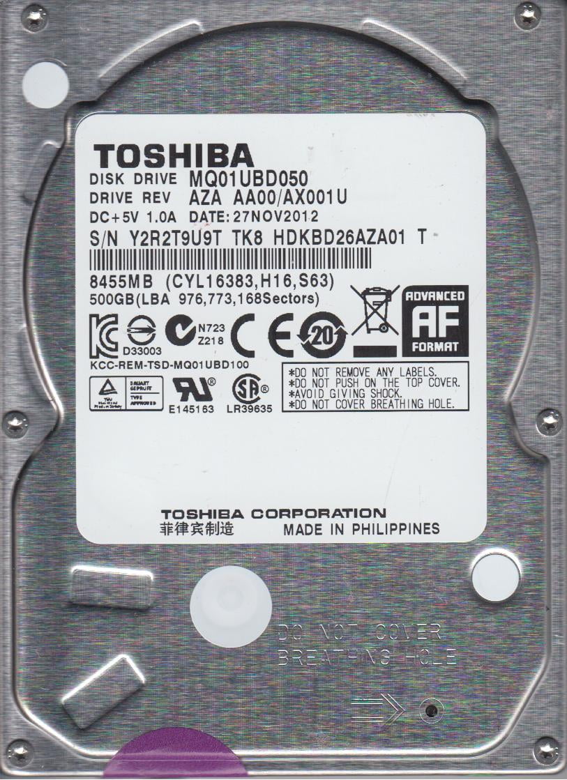 MQ01UBD050, AA00/AX001U, HDKBD26AZA01 T, Toshiba 500GB USB