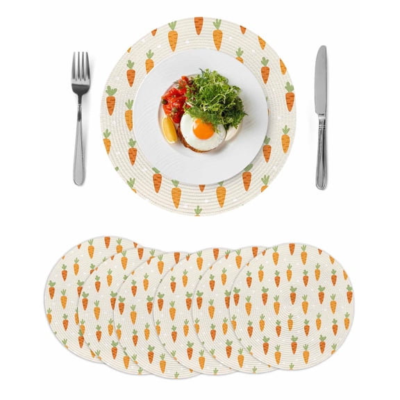 Carrots Round Placemats Set of 6 for Dinning Tables,Heat-proof Braided Table Mats 15 Inch,Watercolor Easter Vegetables Beige Washable Place Mat for Kitchen Restaurant Party Decor Table Setting