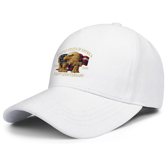 USA 250th Anniversary White Baseball Cap with Printed Celebration Artwork and Lightweight Construction for Men Women Adults