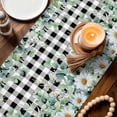 thumbnail image 3 of Green Eucalyptus Leaves Table Runner - 36 Inch Long Summer Botanical Daisy Black Plaid Cotton and Linen Blended Dress Scarves Farmhouse Table Runner for Kitchen Dining, Coffee Table, 13" x 36", 3 of 8