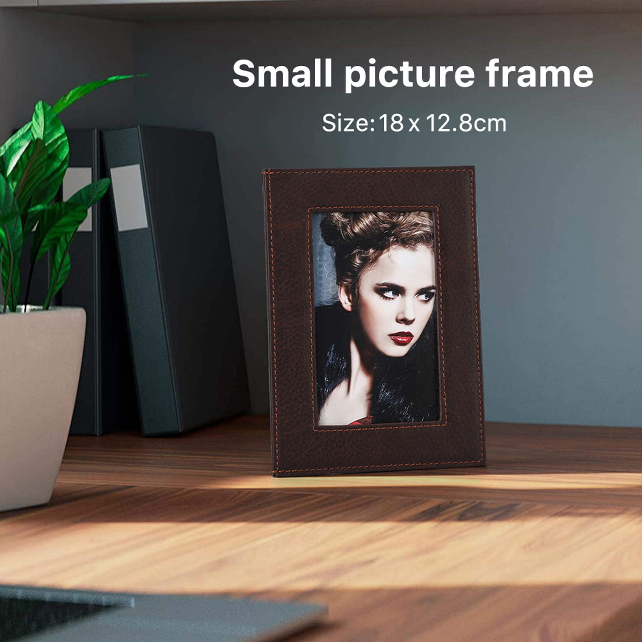 Hiram Genuine Leather 5" x 7"Desktop Photo Frame, Cute Standing Picture Frame, Coffee