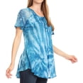thumbnail image 4 of Sakkas Marzia Women's Loose Fit Short Sleeve Casual Tie Dye Batik Blouse Top Tunic - 19211-Teal - One Size, 4 of 5
