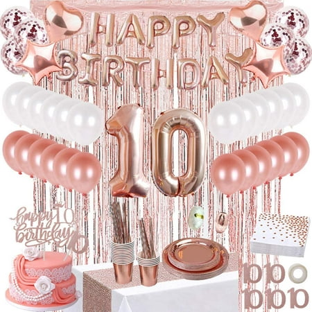 Joyeux 10e anniversaire Bannière Décorations de fond pour les filles, Or  rose 10 ans 10 ans Cadeaux de fête d’anniversaire Fournitures, Rose Ten