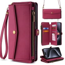 for Motorola Moto G 5G 2024 Case Wallet with Card Holder Zipper Bills Slot, Soft PU Leather Detachable Shoulder Strap and Wrist Strap Kickstand for Moto G 5G 2024 Rugged Cover, Red