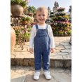 thumbnail image 4 of Cjfdfy Toddler Baby Boy Girl Denim Overalls Fall Outfit Solid Color Long Sleeve T-shirt And Denim Overalls 2-piece Set Little Baby Casual Fall Coming Home Clothes 9M-3Y, 4 of 9