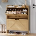 thumbnail image 3 of Shoe Cabinet Organizer with 2 Flip Drawers, Freestanding Narrow Shoe Rack for Entryway, Freestanding Hidden Shoe Storage Cabinet for Entryway, Hallway, Living Room, Bedroom, Natural, 3 of 7