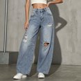 thumbnail image 7 of Atkumj Womens Ripped Jeans Fashion Baggy Button-Zip Fly Low Waisted Jeans Vintage Wash Long Length Jeans Wide Leg Women with Pockets S, 7 of 7