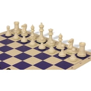 Conqueror Plastic Chess Set - Black & Ivory Pieces with Rollup Board - Blue