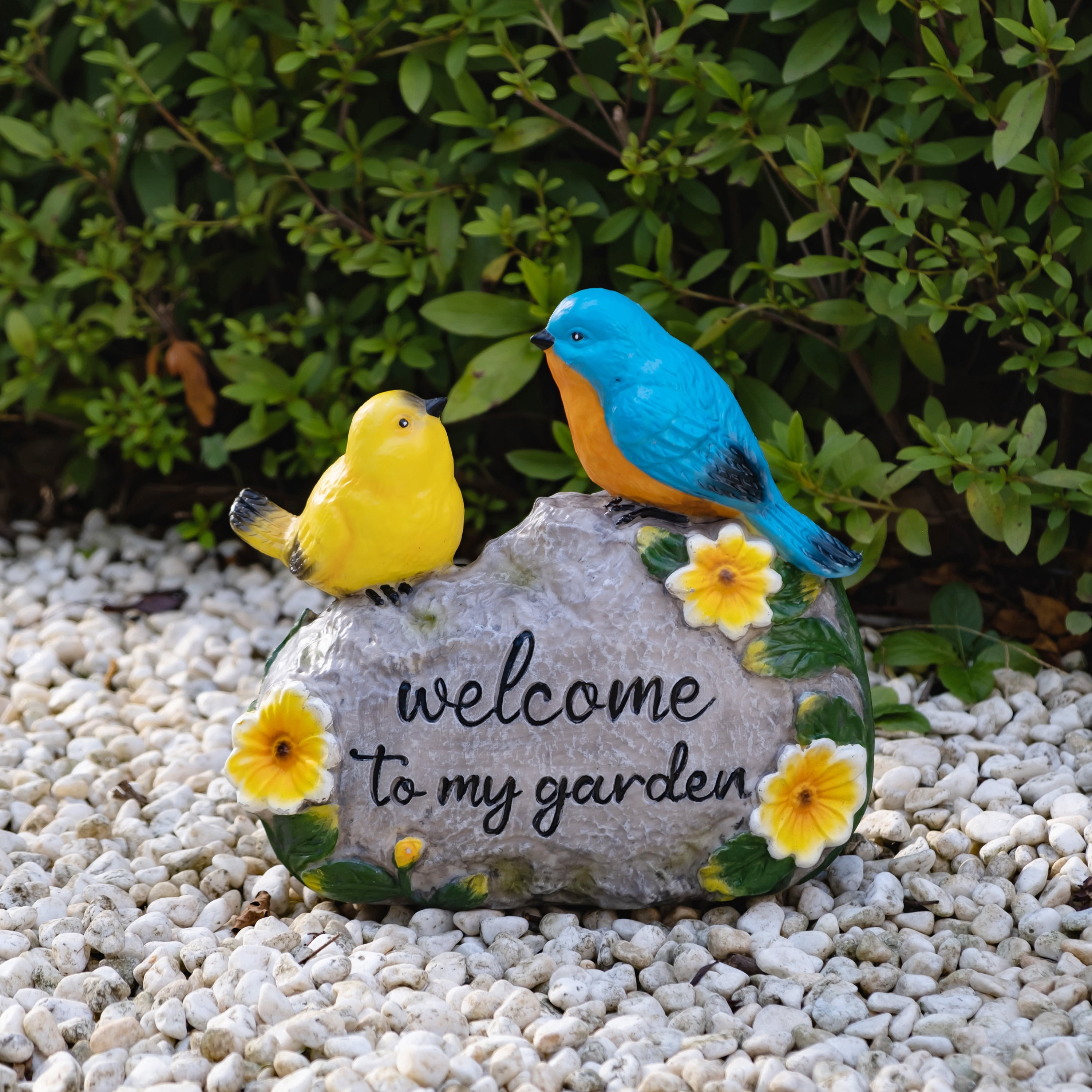 Mainstays Welcome Rock Outdoor Garden Statue with Colorful Birds, Weather-Resistant