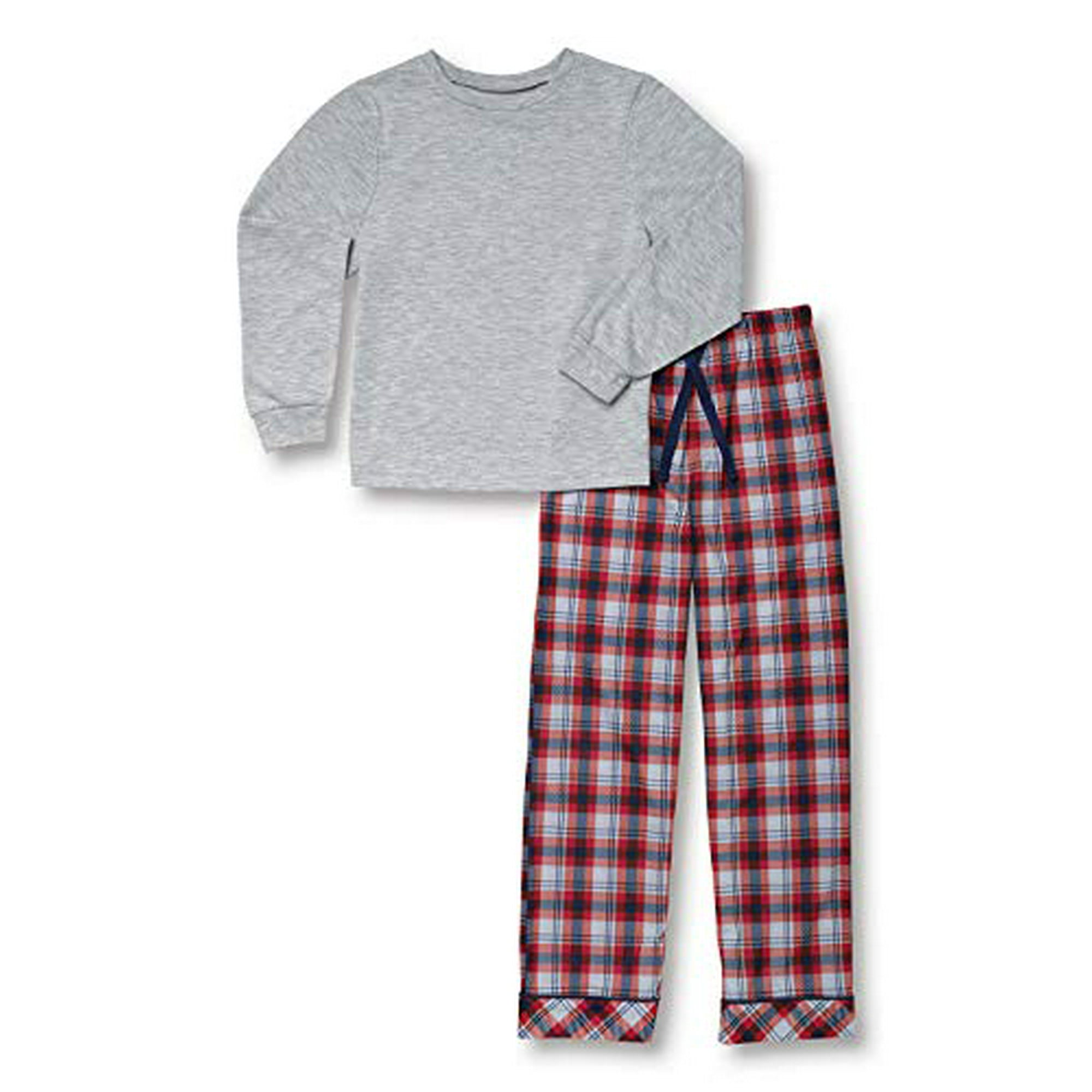 Big Boys PJs Set Jersey Long Sleeve Kid Plaid Pajamas Red 8