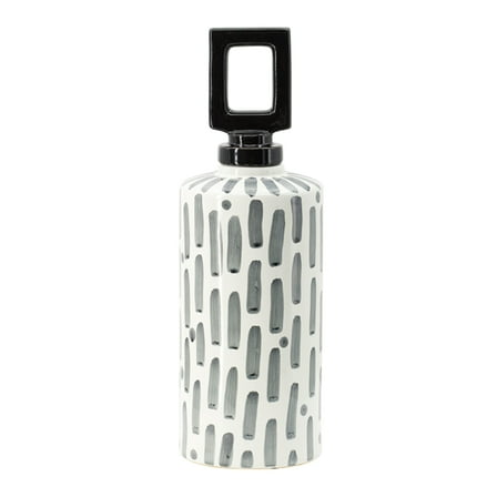 CC Home Furnishings Tall Geometric Square Ceramic Lidded Jar - 16.75" - Gray and White