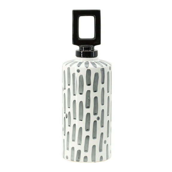 CC Home Furnishings Tall Geometric Square Ceramic Lidded Jar - 16.75" - Gray and White