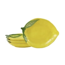 Bico Lemon Shape Cute Handpainted 8 inch Stoneware Salad Plates Set, Set of 4, Microwave & Dishwasher Safe, for Salad, Appetizer, Tapas, Picnic