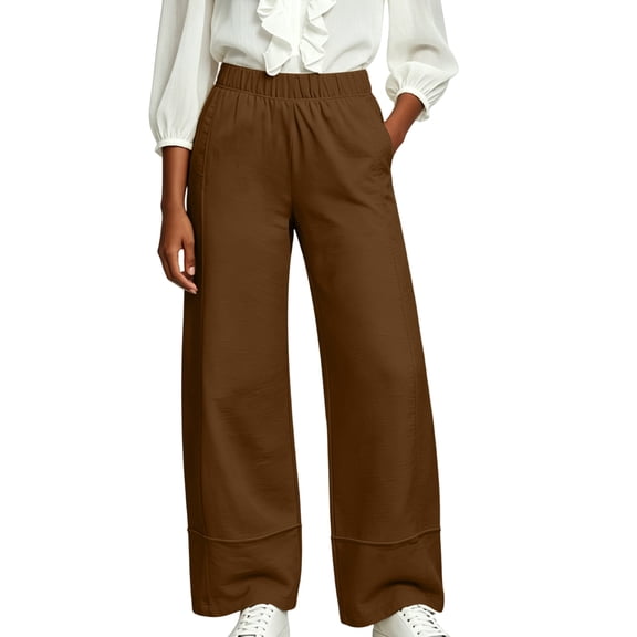 Wide Leg Sweatpants Women Elastic High Waisted with Pockets Casual Travel Work Pants Brown S