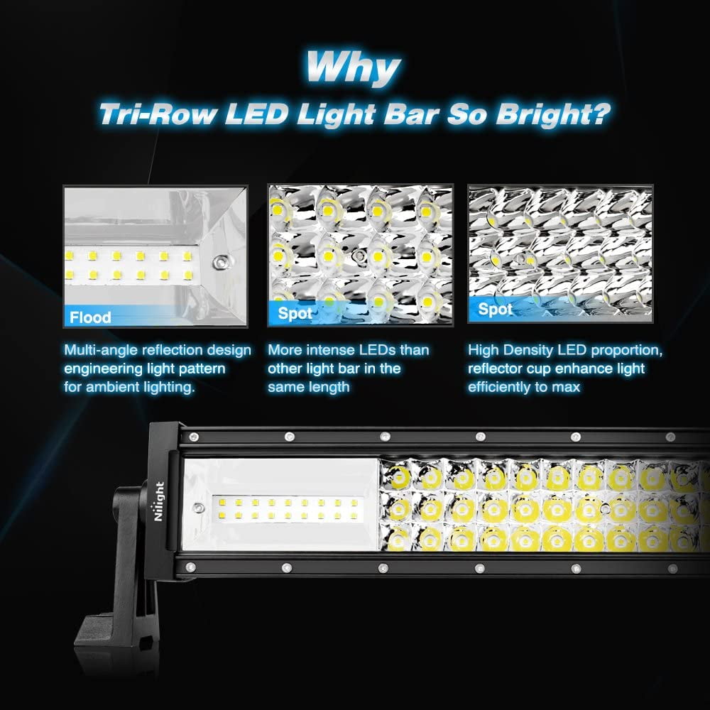 Nilight 32inch 378W Triple Row 37800LM Flood Spot Combo Super Bright off Road Driving Work Light for Boat Truck Tractor Pickup Golf Cart SUV ATV 4x4 Van Camper