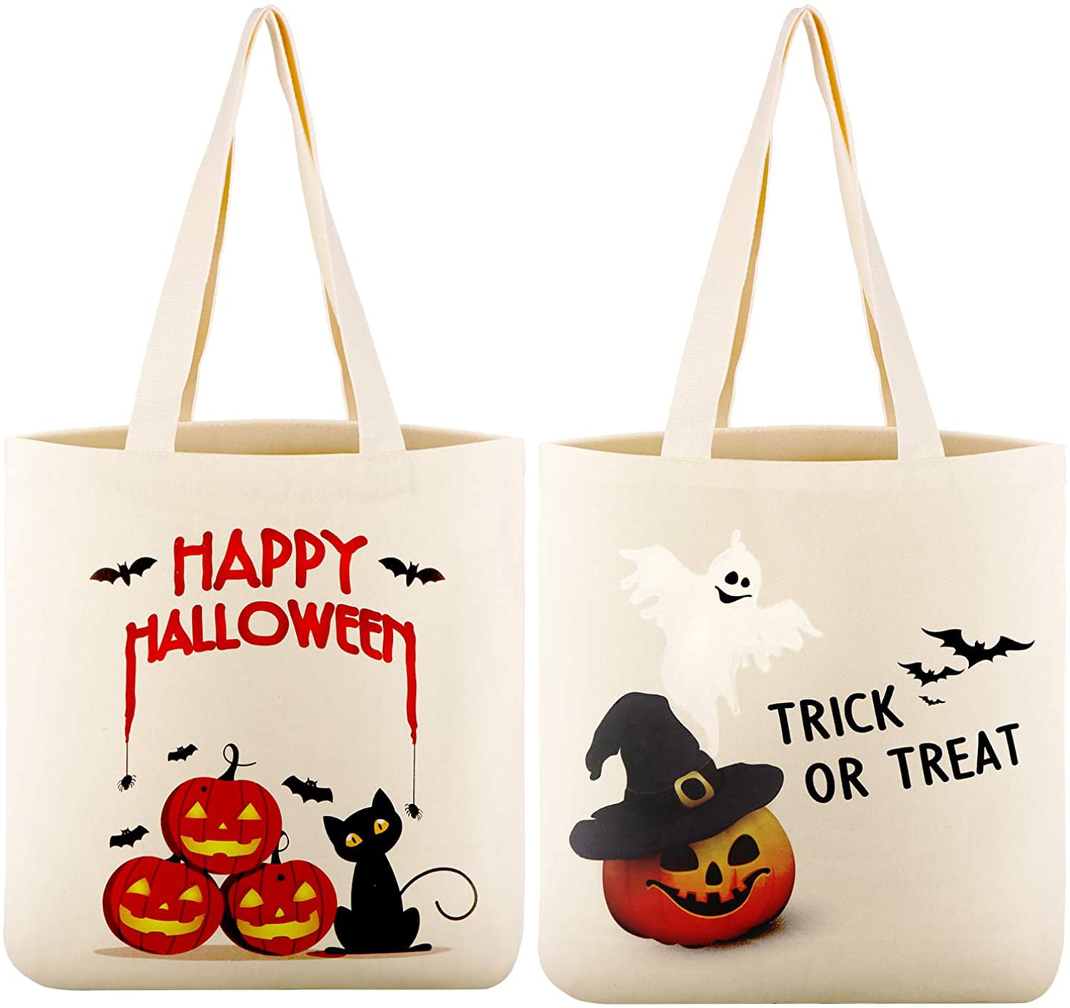 2 Pieces Halloween Tote Bag Reusable Canvas Bag Grocery Shopping Bag Trick or Treat Pumpkin Candy Bag for Halloween Party or Daily Supplies 