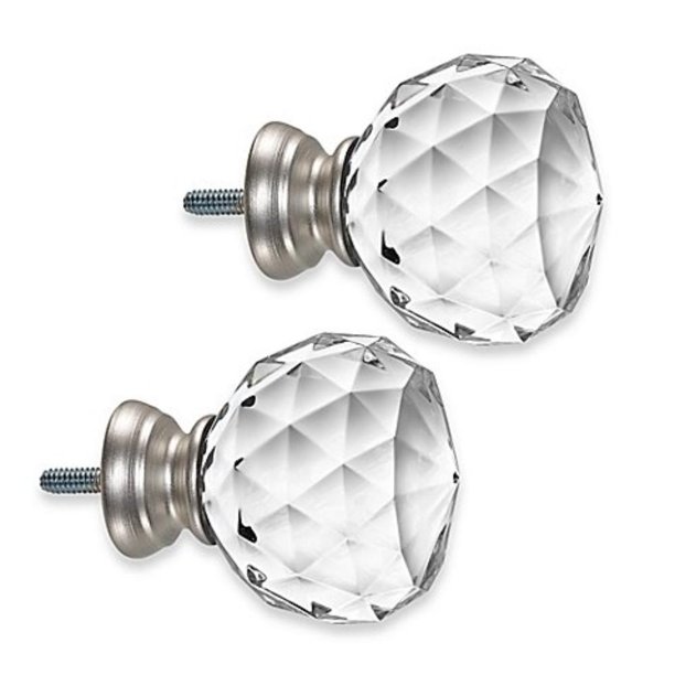 Premier Complete Faceted Ball Finials in Brushed Nickel (Set of 2