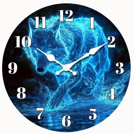 2D Flat Wooden Wall Clock,Wolf Clock, Modern,Does not emit light,Silent Non-Ticking Analog,Suitable for Living Room Bedroom Office - AA Battery Not Included