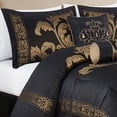 thumbnail image 4 of Chezmoi Collection Royal Luxury Jacquard Floral Comforter Set, Queen, Black/Gold, 7-Piece, 4 of 7