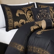 Chezmoi Collection Royal Luxury Jacquard Floral Comforter Set, Queen, Black/Gold, 7-Piece