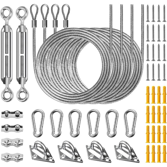 Sun Shade Sail Hardware Kit 52pcs for Rectangle Triangle Sun Shade Sails Canopy Installation 304 Stainless Steel Accessories Set for Outdoor Garden Patio(6" M6 Turnbuckles 4*6.6ft Cables Wire) B