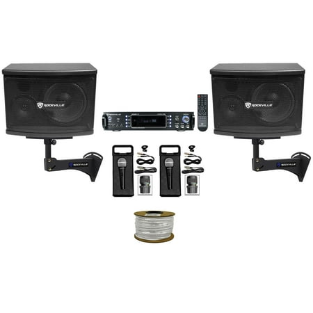 (2) Rockville KPS65 6.5 Karaoke Speakers+Bluetooth Amp+Wall Mount Brackets+Mics
