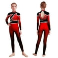 thumbnail image 5 of TiaoBug Kids Girls Sparkly Color Block Gymnastics Leotard Full Body Jumpsuit Long Sleeve Skating Bodysuit Red 6, 5 of 6