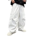 thumbnail image 2 of Boys Wide Leg Cargo Pants Casual Elastic Waist Loose Trousers Side Pockets, 2 of 6