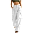 thumbnail image 3 of Dzrciro Cargo Pants for Women, Drawsting Elastic Waist Button Pants with Side Pockets, Casual Loose Daily Trousers S-2XL, 3 of 8