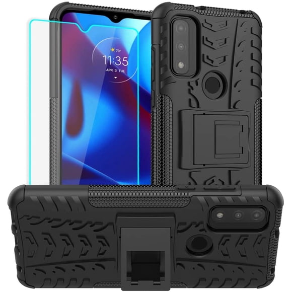 Moto G Pure Case, Moto G Pure Phone Case with HD Screen Protector, FYBTO for Shockproof Silicone Protective with Kickstand Hard Phone Cover for Moto G Pure (Black)