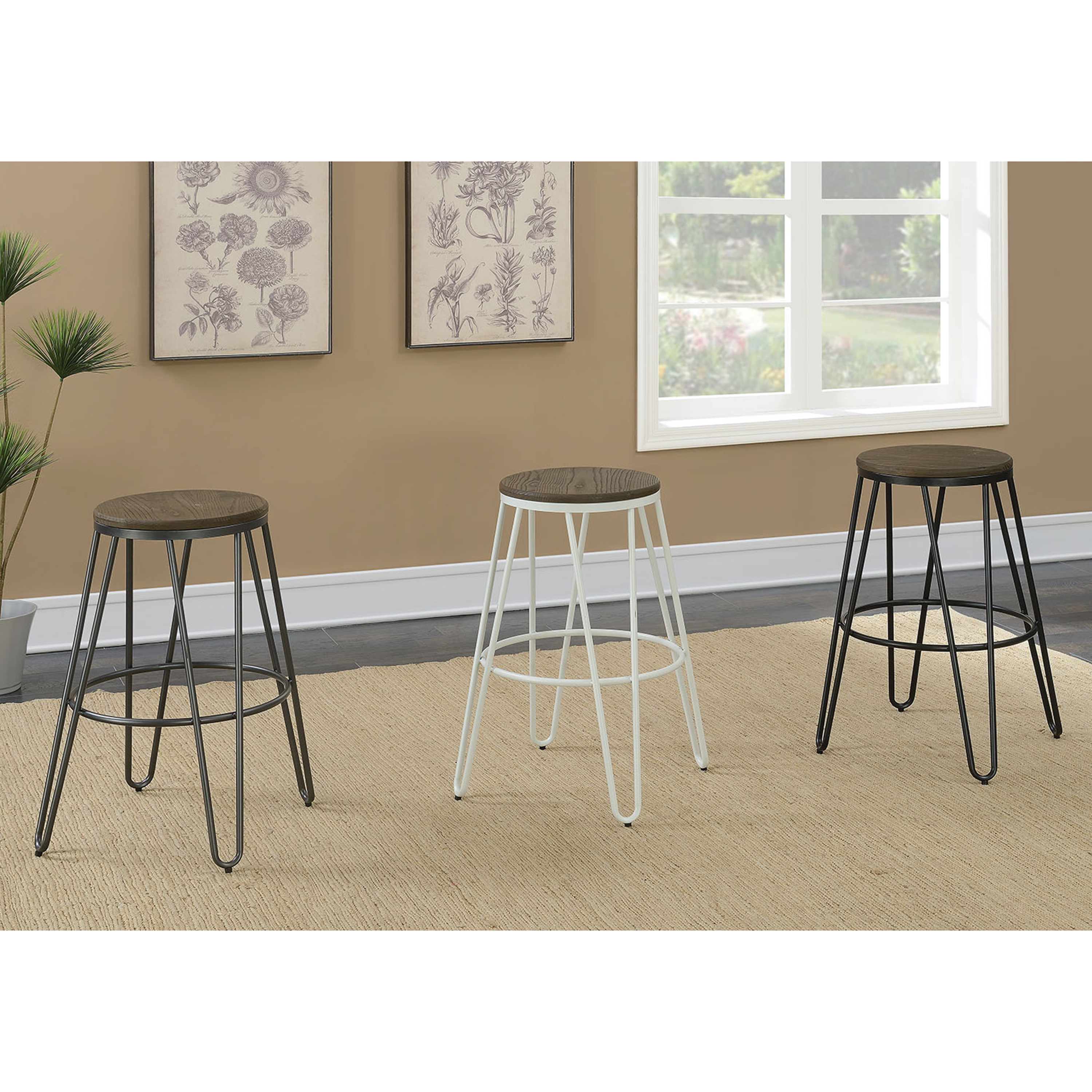 Furniture of America Tailor Industrial 26" Metal Bar Stools - Set of 2, White Metal Finish