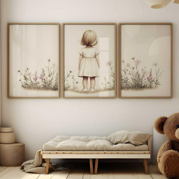 Luvia Wildflower Nursery Decor Set Of 3, Girly Toddler Girl Decor, Portrait, Floral Girls Room, Wildflower Field For Girls, Modern Wall Decor Set 3 Prints 8x12 UNFRAMED
