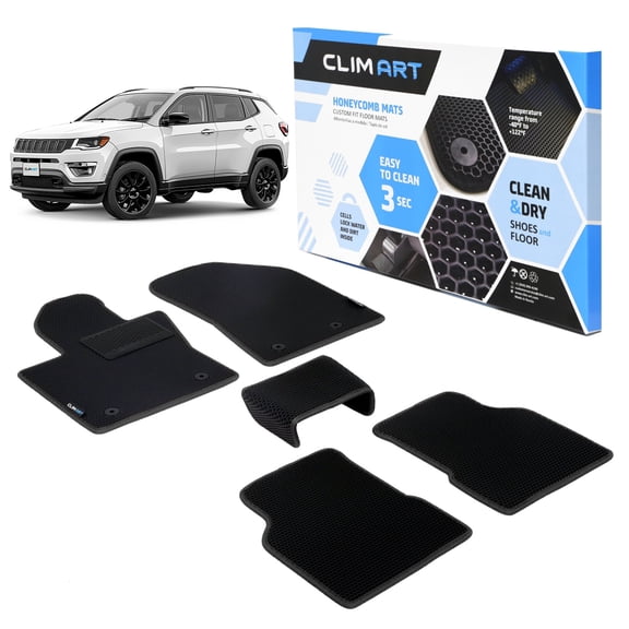 CLIM ART All-Weather Car Floor Mats Compatible with Jeep Compass 2017-2026, Custom-Fit Heavy-Duty Floor Liners for Cars & SUVs, Car Accessories for Men & Women, Black - FL011318201