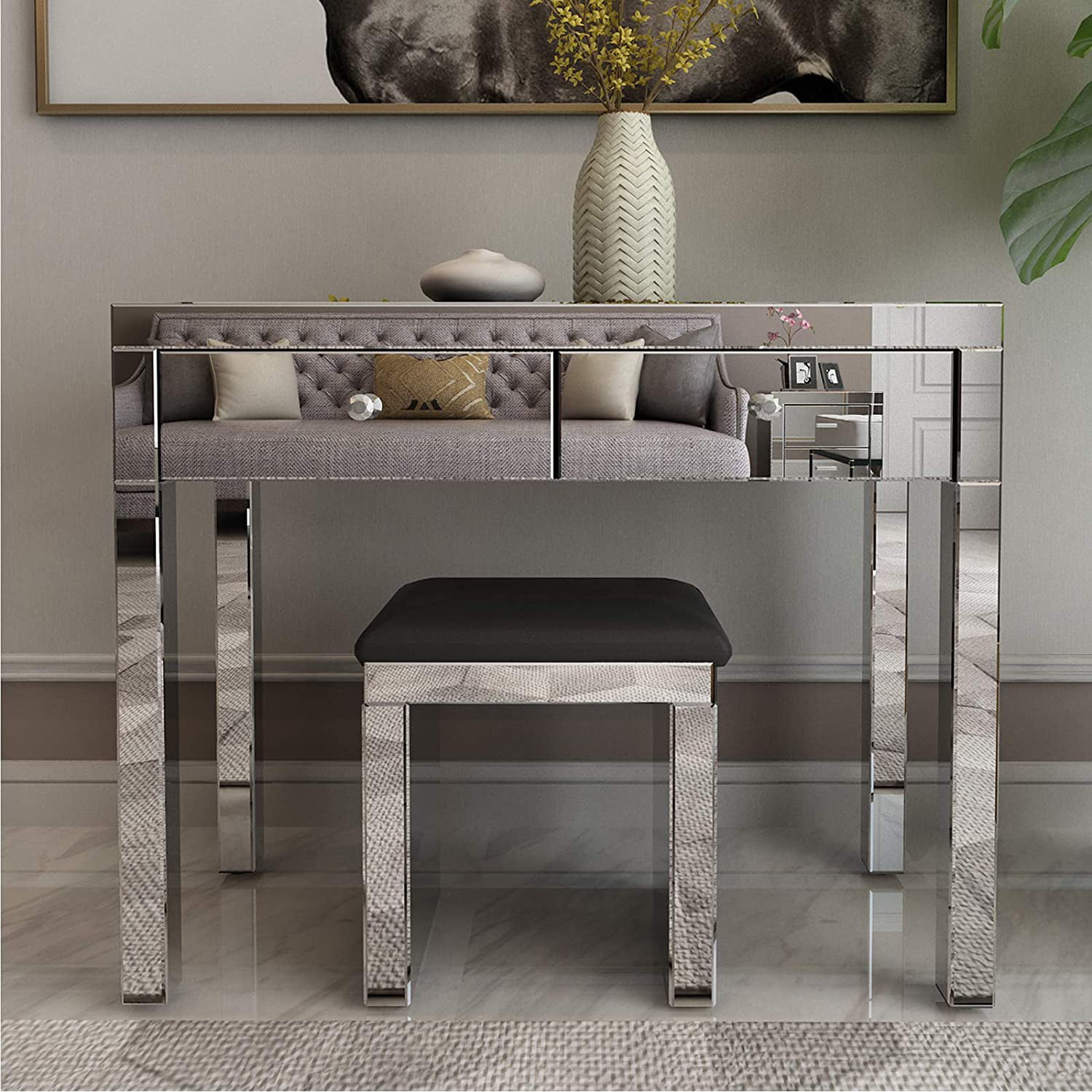 Mecor Mirrored Vanity Table Set, Silver Vanity Table