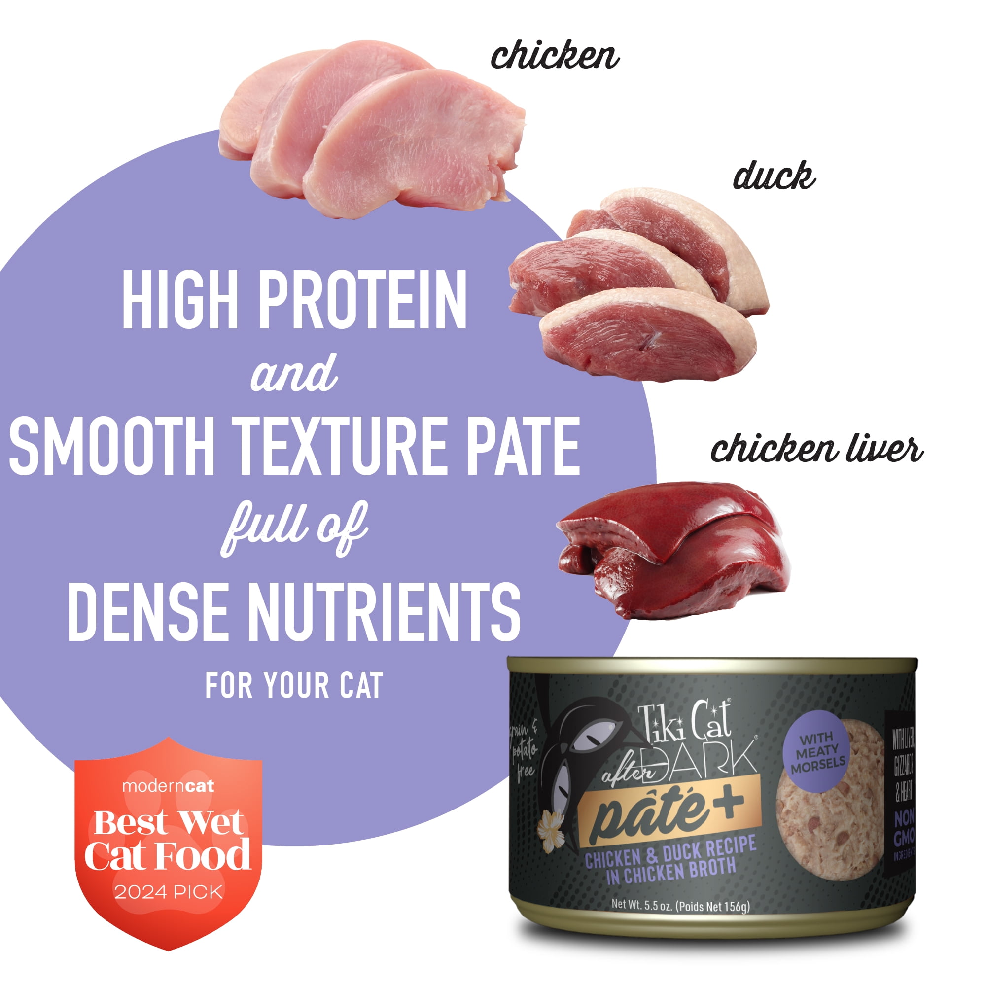(6 pack) Tiki Cat After Dark Pate+ Wet Cat Food, Chicken & Duck, 5.5 oz. Can